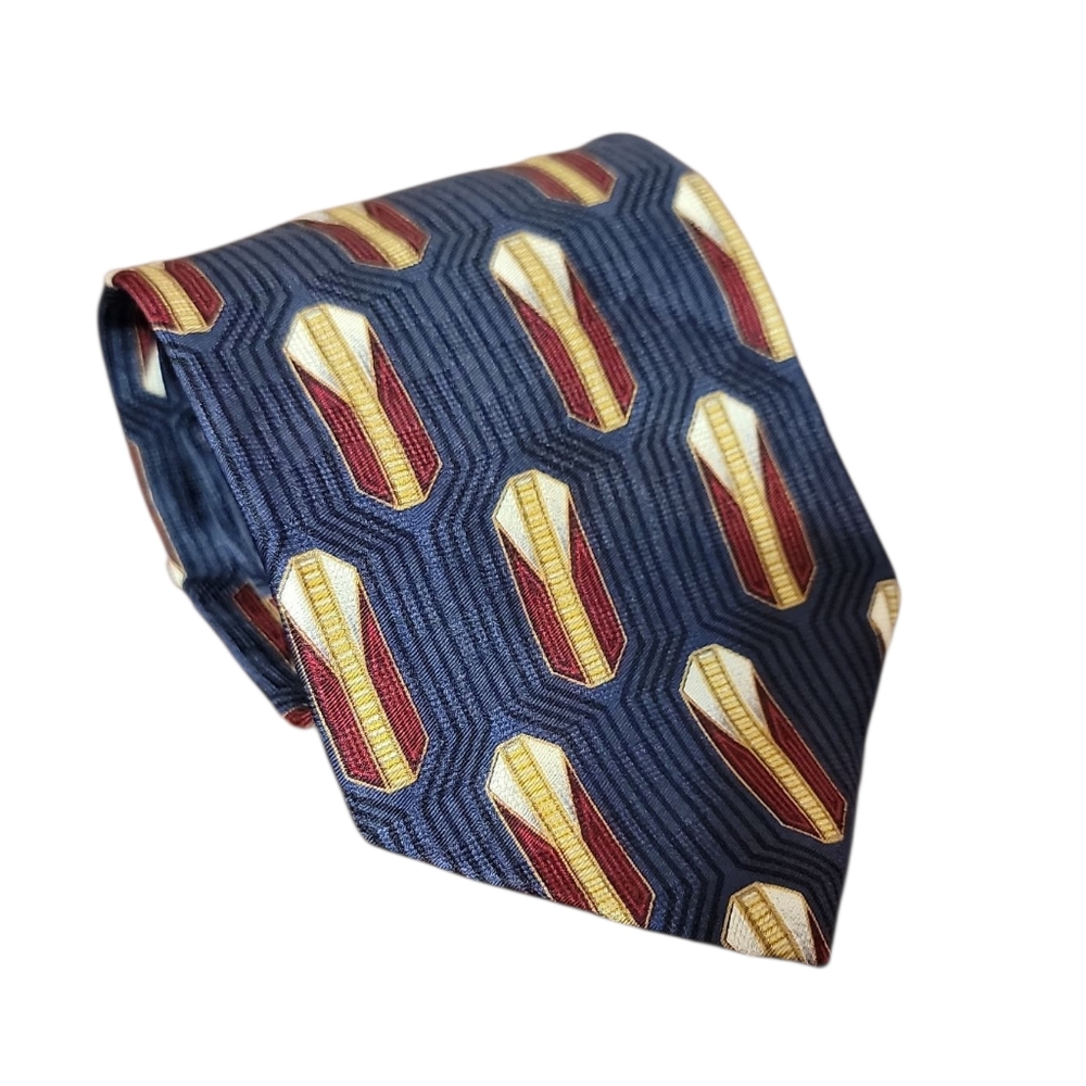 Vintage Robert Stewart‎ Mens Elegant Blue and Gold Men's Tie Silk 56in Long